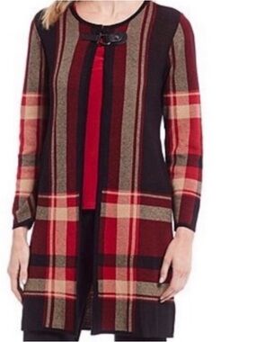 Jones Studio Red Multi Plaid Open-Front Cardigan 1X